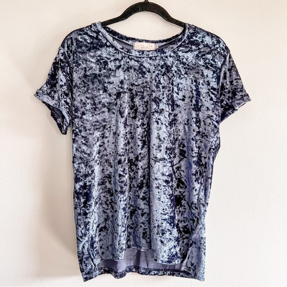 Sign Here Signature Blue Crushed Velvet Crew Neck Short Sleeve Oversized Tee XS - Picture 2 of 11